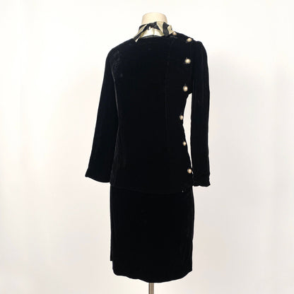 1960s Black Velvet Three Piece Skirt Suit / Waist 26
