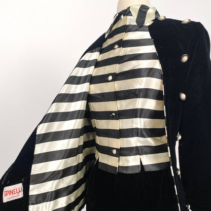 1960s Black Velvet Three Piece Skirt Suit / Waist 26