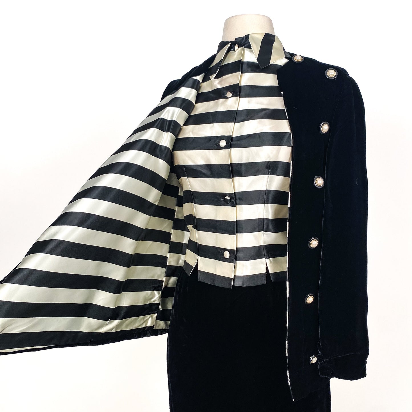 1960s Black Velvet Three Piece Skirt Suit / Waist 26