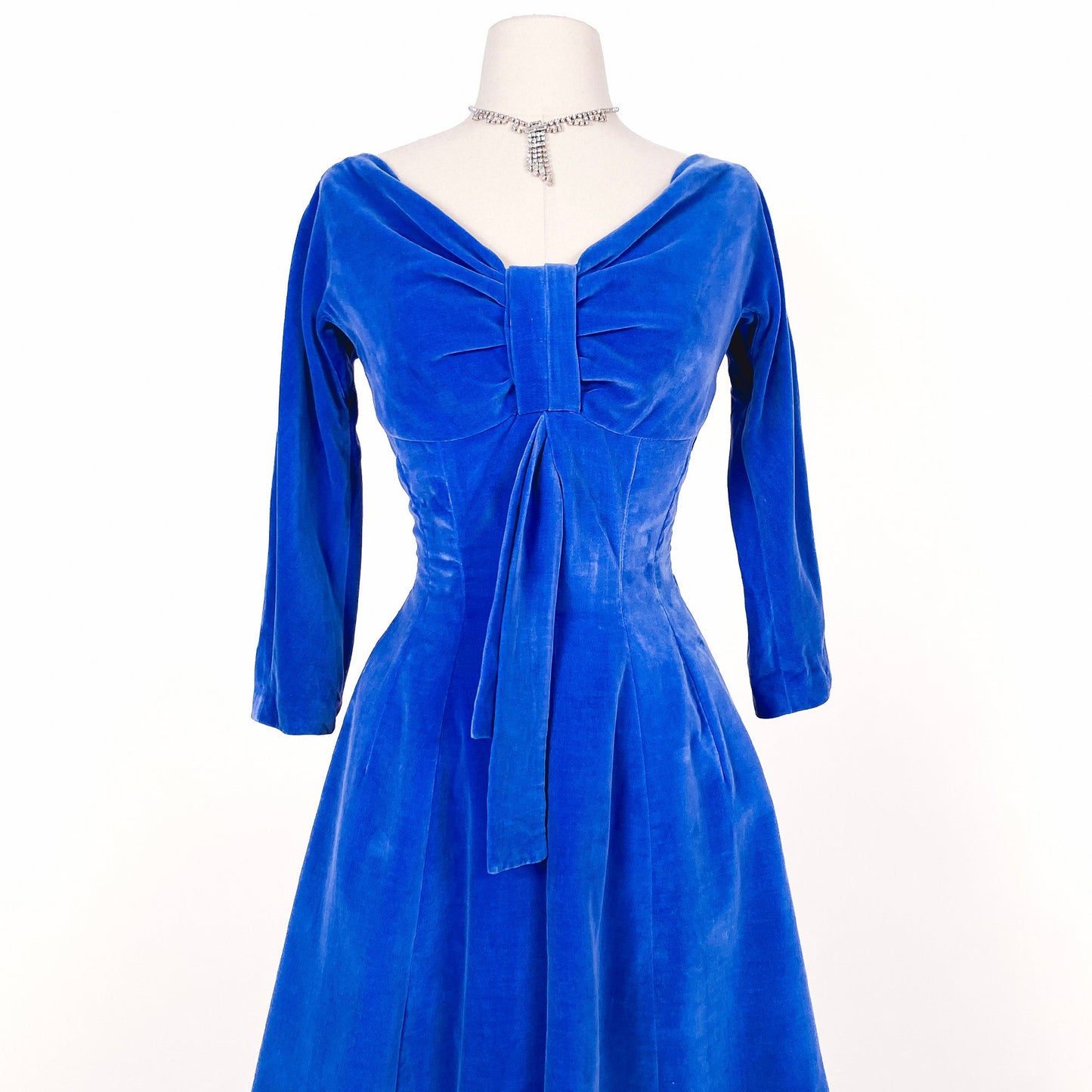 1950s Striking Blue Velvet Dress by Suzy Perette / Waist 24