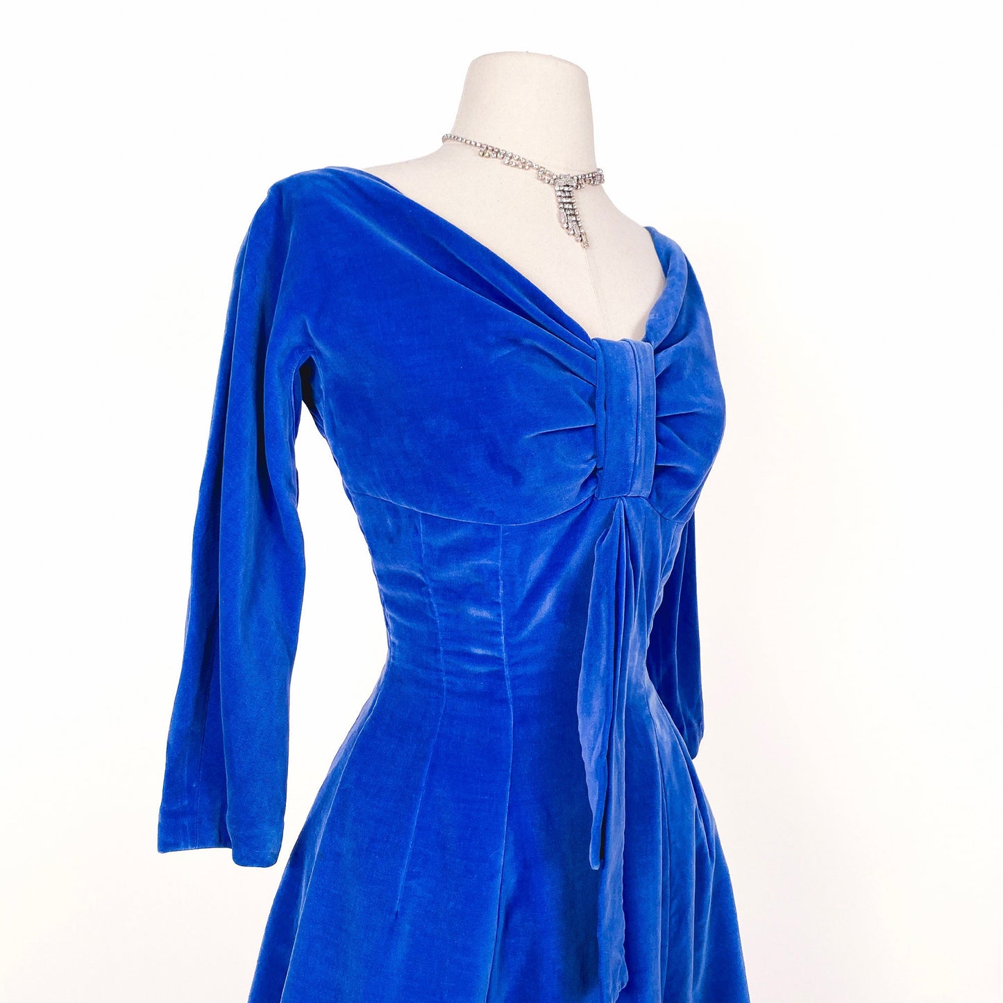 1950s Striking Blue Velvet Dress by Suzy Perette / Waist 24