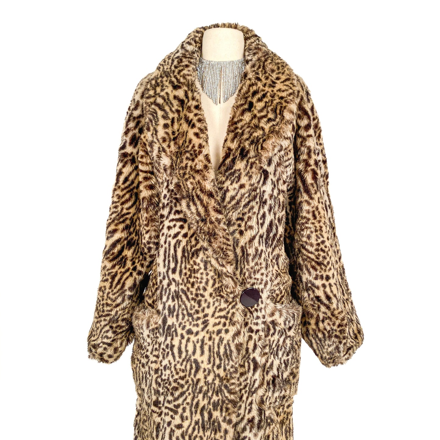 1980s Oversized Faux Leopard Coat with Pockets/ One Size