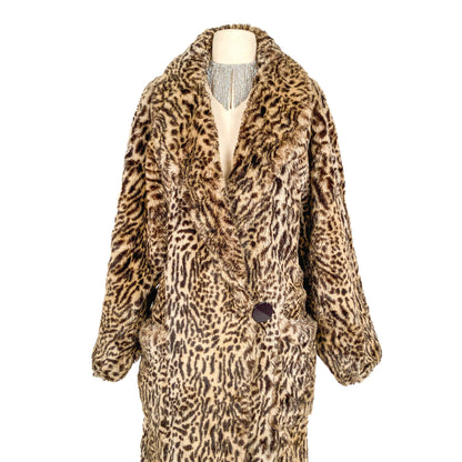 1980s Oversized Faux Leopard Coat with Pockets/ One Size