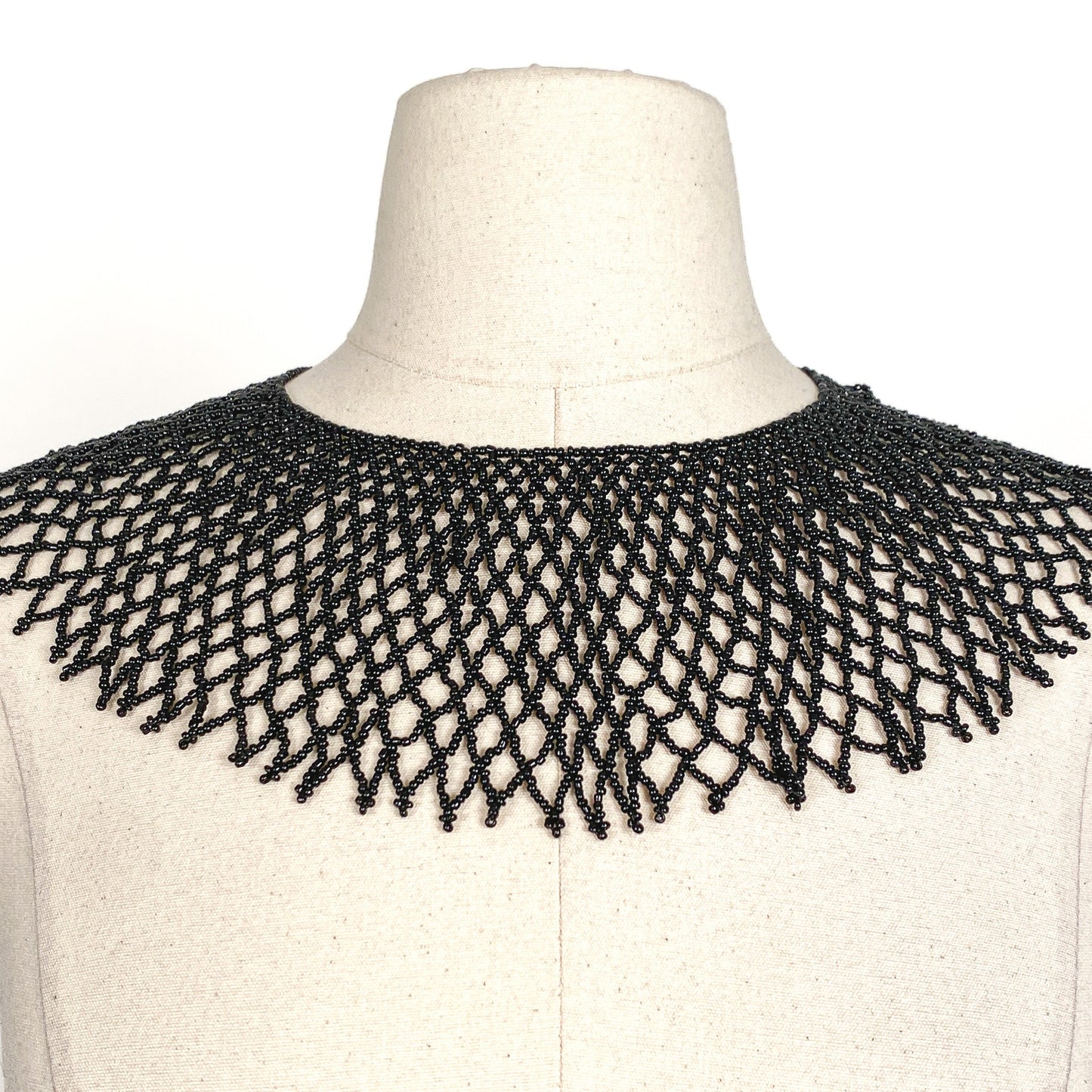 Gorgeous Large Vintage Black Seed Bead Collar or Necklace