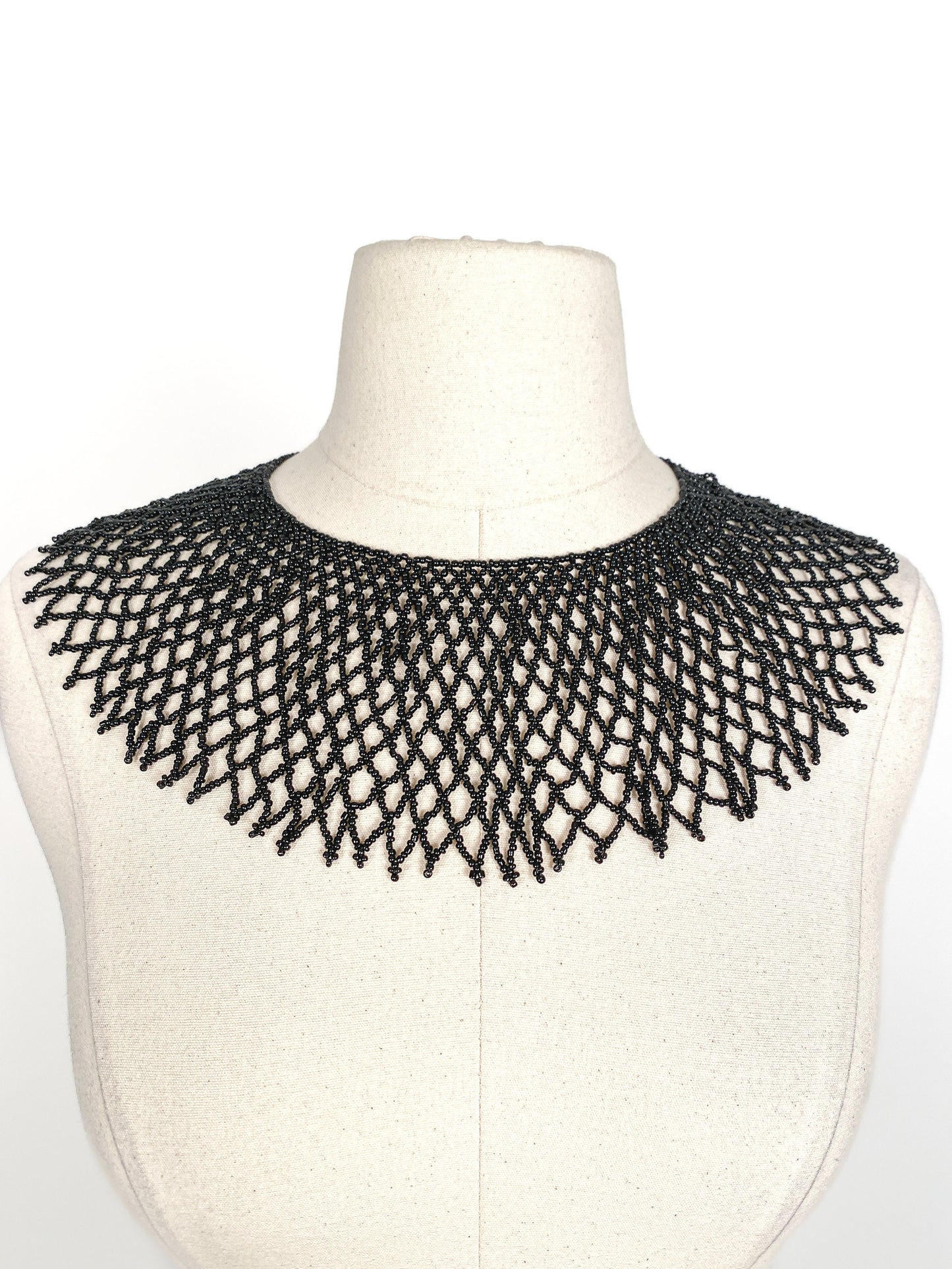 Gorgeous Large Vintage Black Seed Bead Collar or Necklace