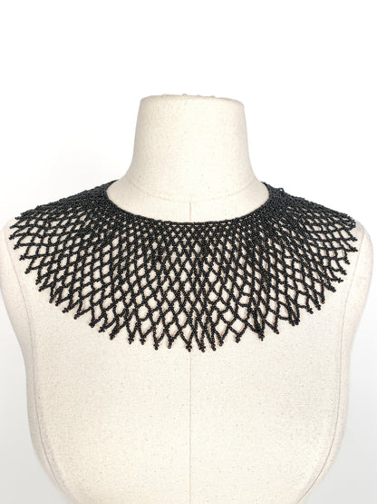 Gorgeous Large Vintage Black Seed Bead Collar or Necklace