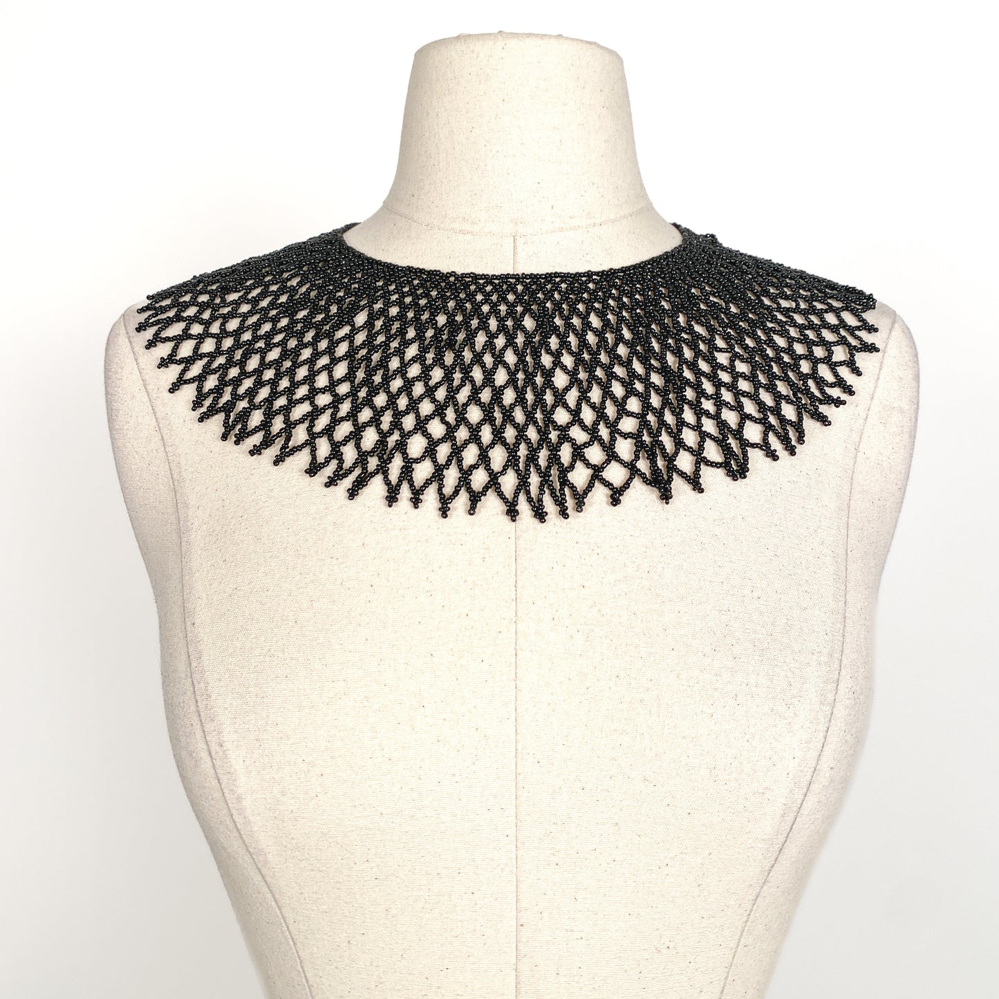 Gorgeous Large Vintage Black Seed Bead Collar or Necklace
