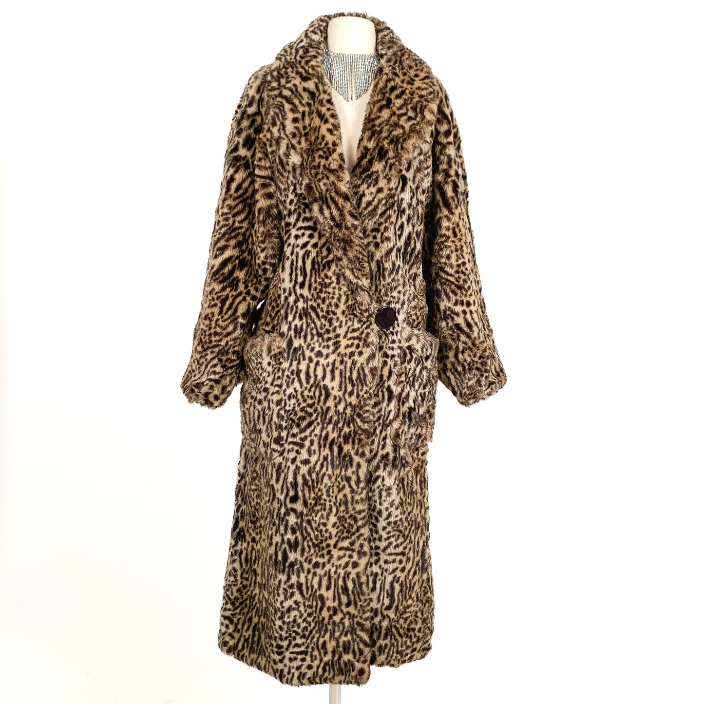 1980s Oversized Faux Leopard Coat with Pockets/ One Size