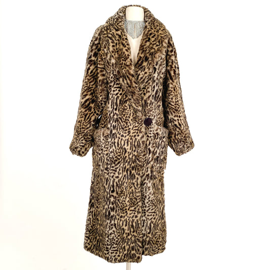1980s Oversized Faux Leopard Coat with Pockets/ One Size