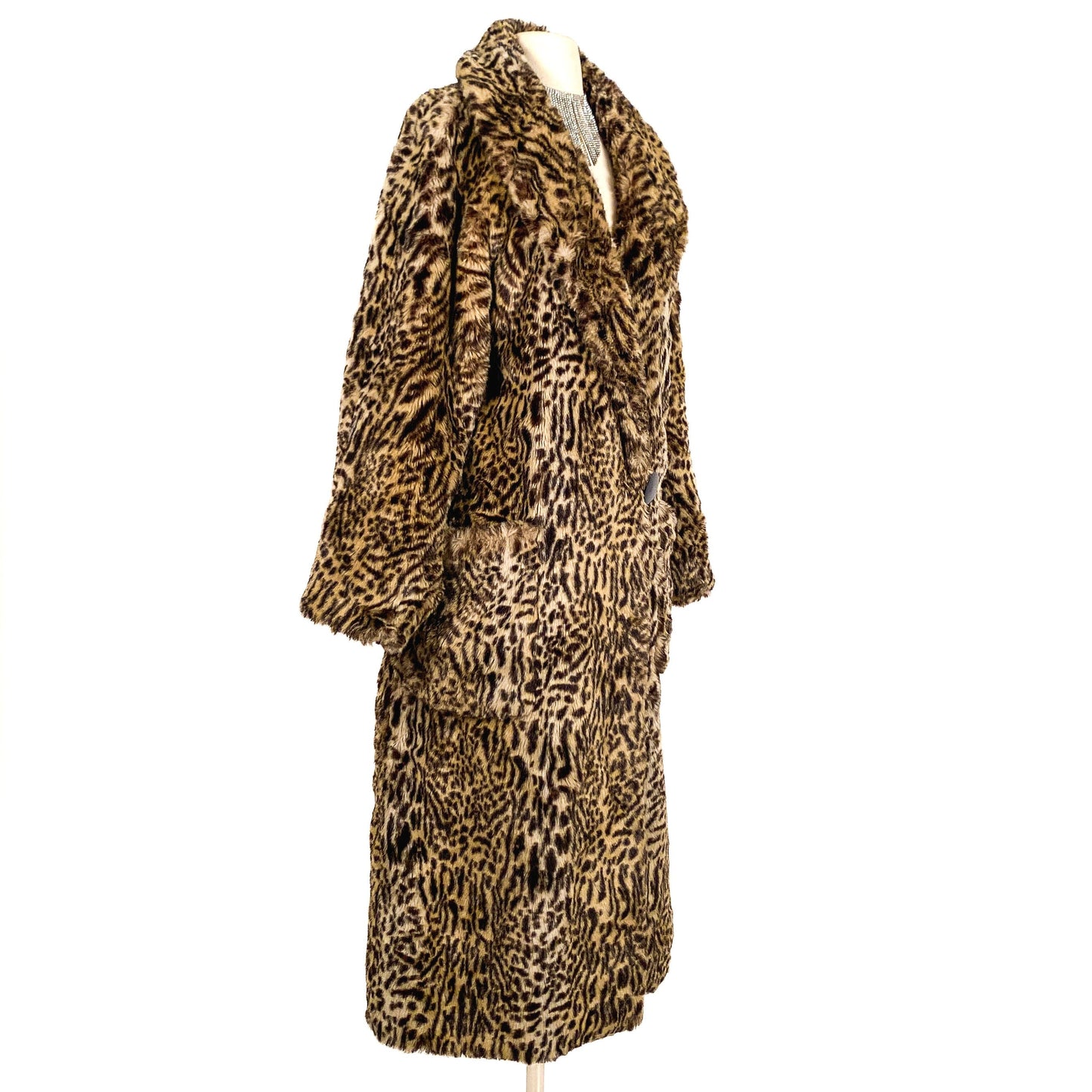 1980s Oversized Faux Leopard Coat with Pockets/ One Size
