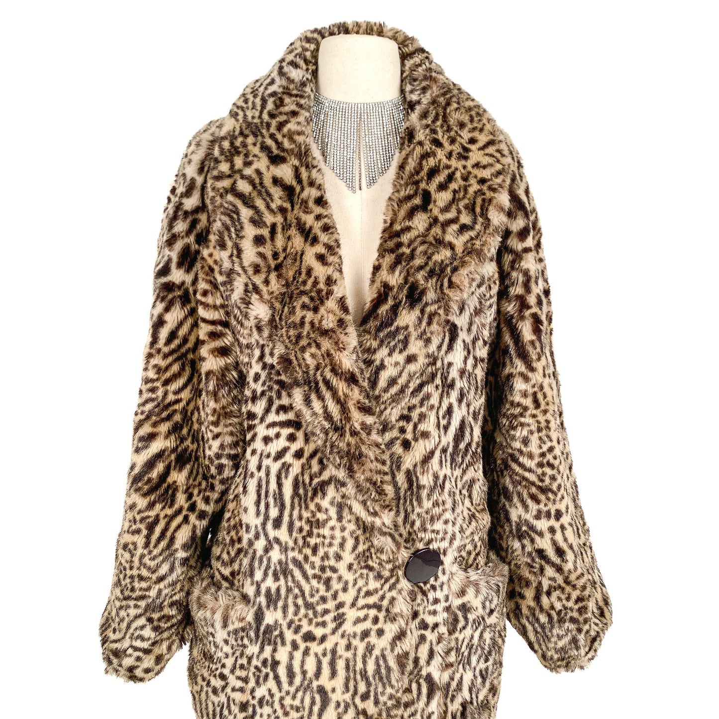 1980s Oversized Faux Leopard Coat with Pockets/ One Size