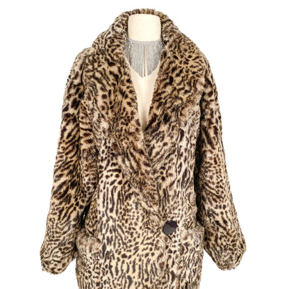 1980s Oversized Faux Leopard Coat with Pockets/ One Size