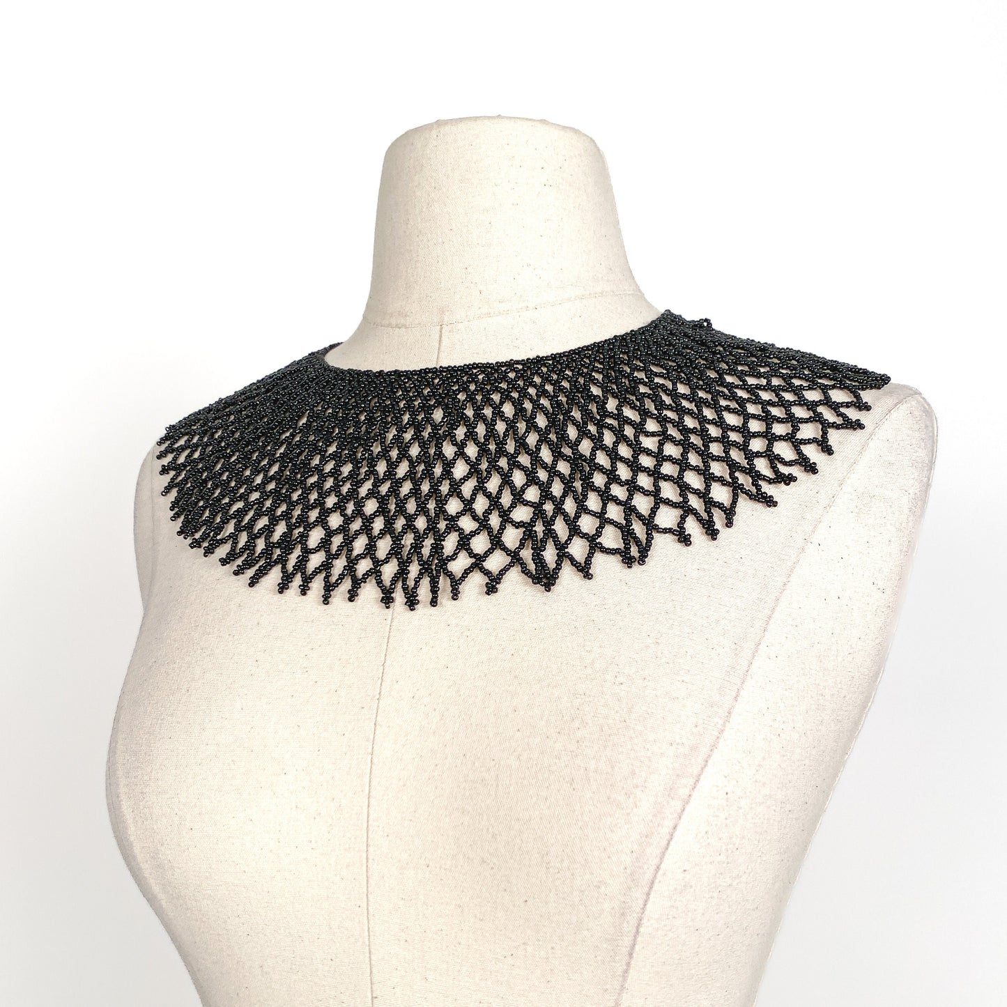 Gorgeous Large Vintage Black Seed Bead Collar or Necklace